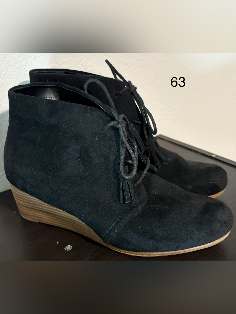 Dr. Scholl's Black Suede Tie Up Wedge Boots